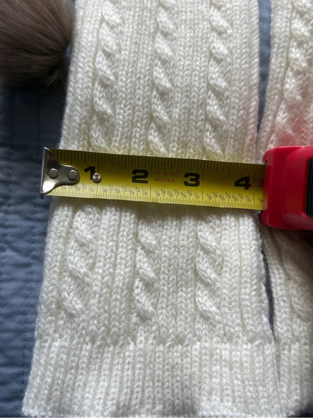 Cream Cable-Knit Women’s Leg Warmers with Pom Pom